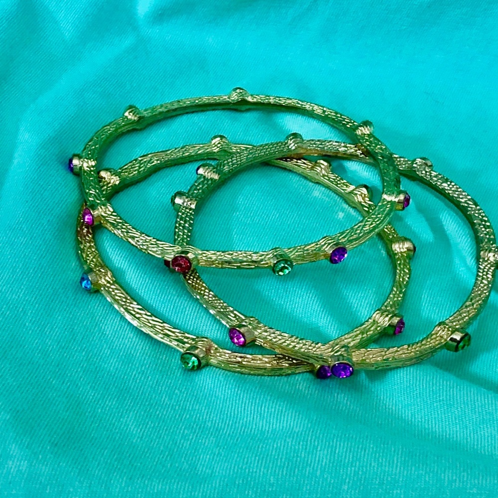 Gold Bangles with Rhinestones